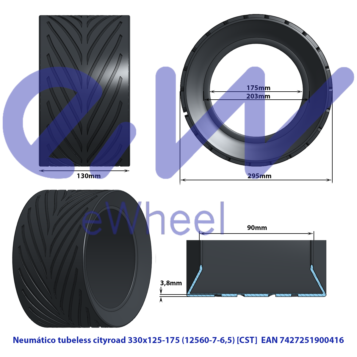 Minimotors DualtronX bezkameru riepa 125/60-7